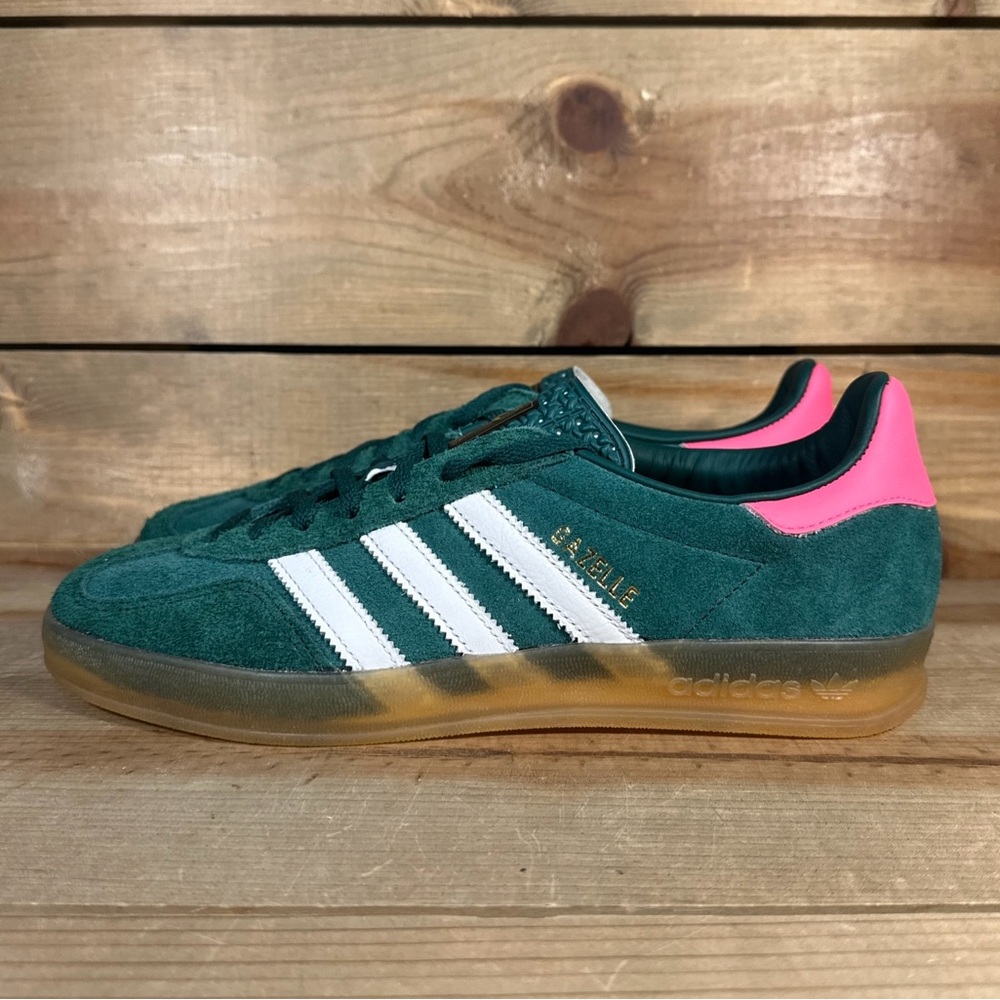 NEW Women's Adidas Gazelle Indoor "Collegiate Green Lucid Pink" Sneakers IG5929 - Picture 2 of 7